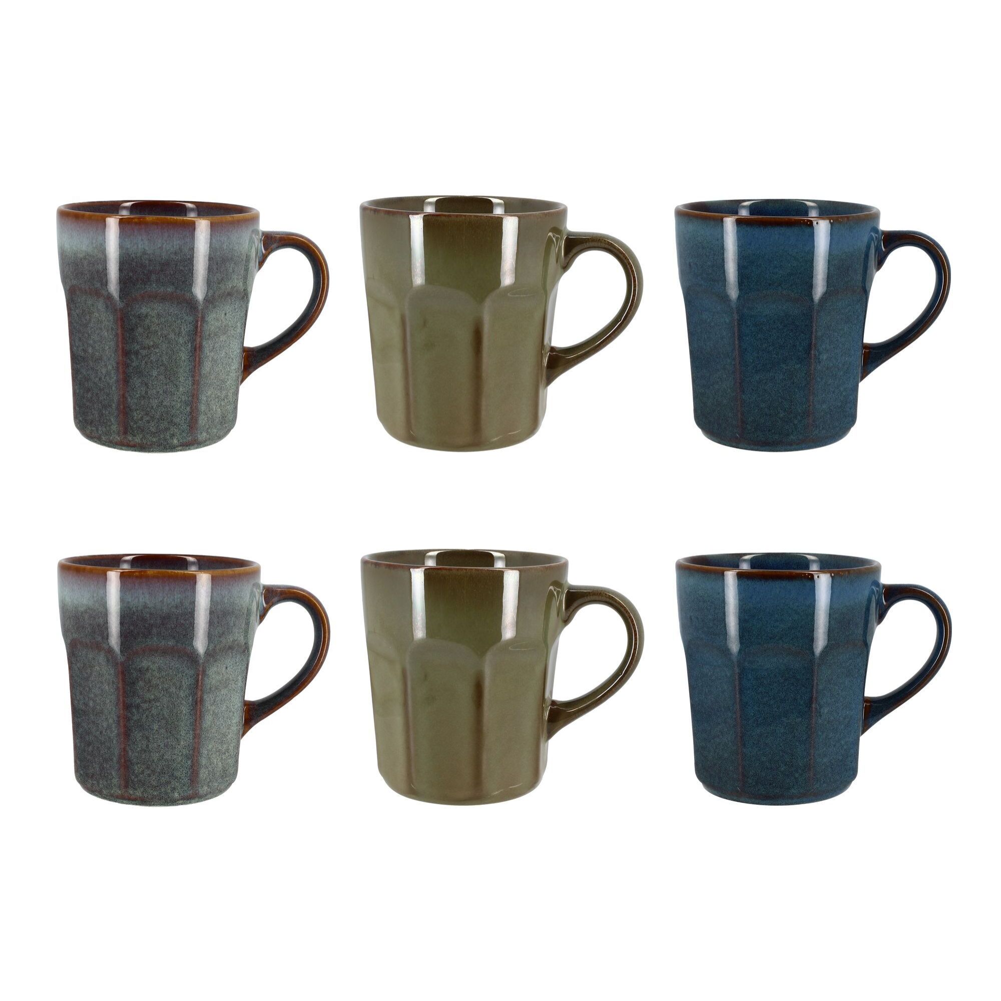 Lot de 6 mugs en grès - 3 couleurs assorties 36cl IRIZIA