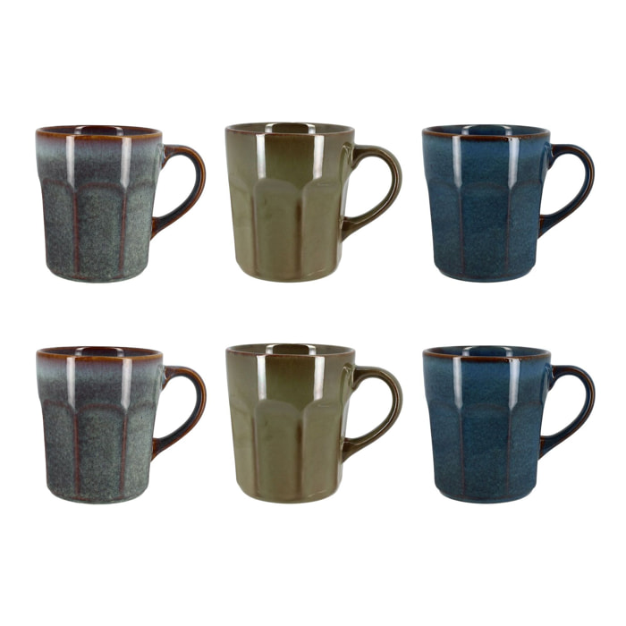 Lot de 6 mugs en grès - 3 couleurs assorties 36cl IRIZIA
