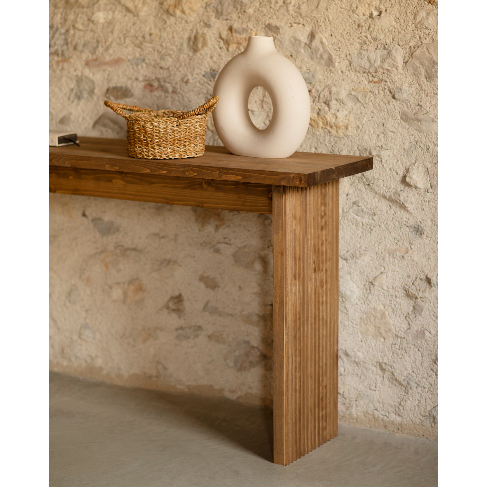 Console en bois massif ton chêne foncé de 120x80cm Hauteur: 35 Longueur: 120 Largeur: 80