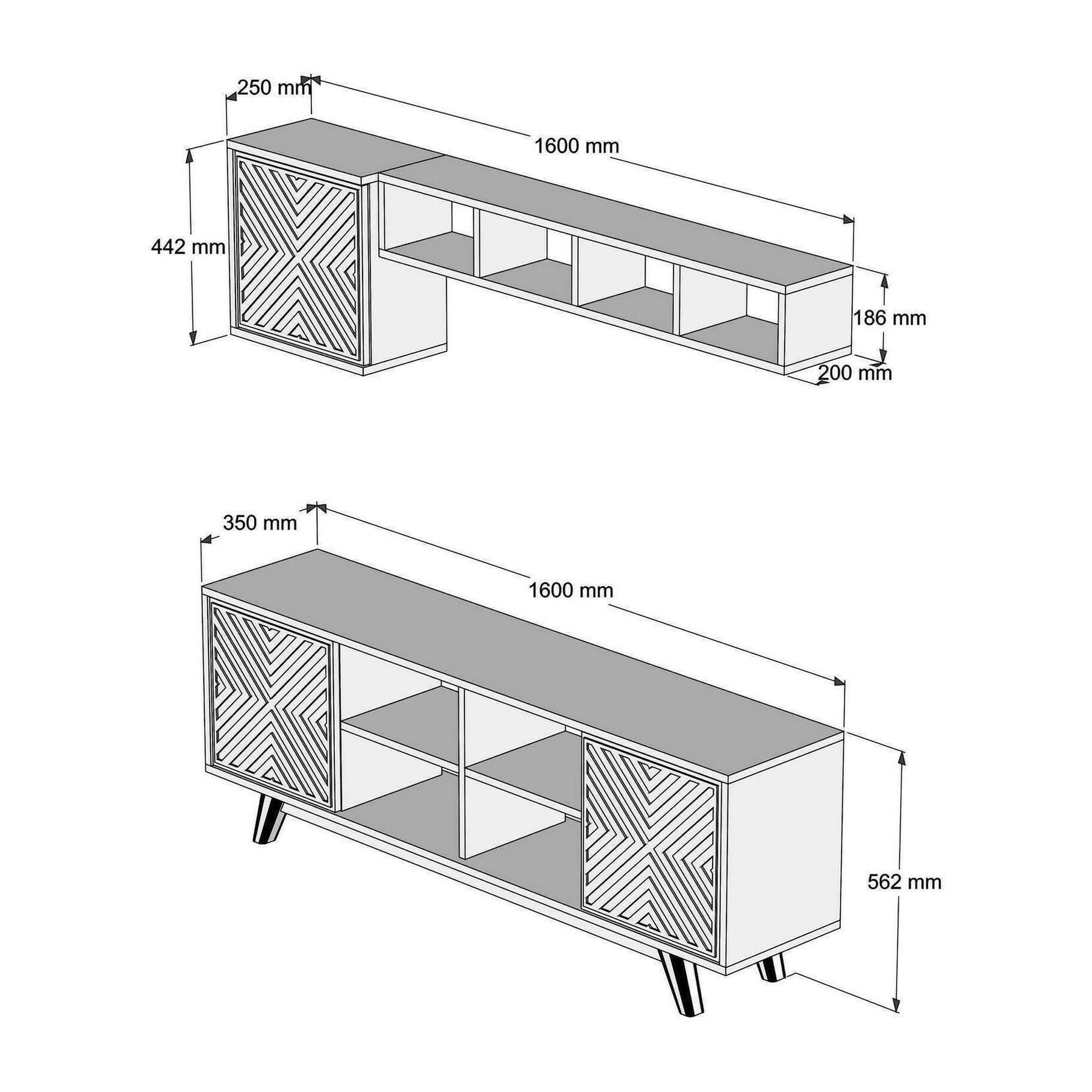 Mobile porta TV Dpandolf, Credenza da soggiorno, Armadio basso per TV, Base parete attrezzata, 160x35h56 cm, Noce e Bianco