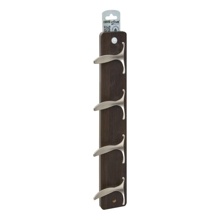 Patère Aly 4 têtes L45cm bois foncé gris