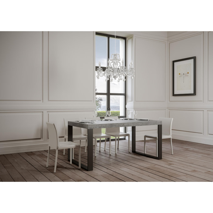 Table extensible 90x160/420 cm Tecno Gris Béton cadre Anthracite