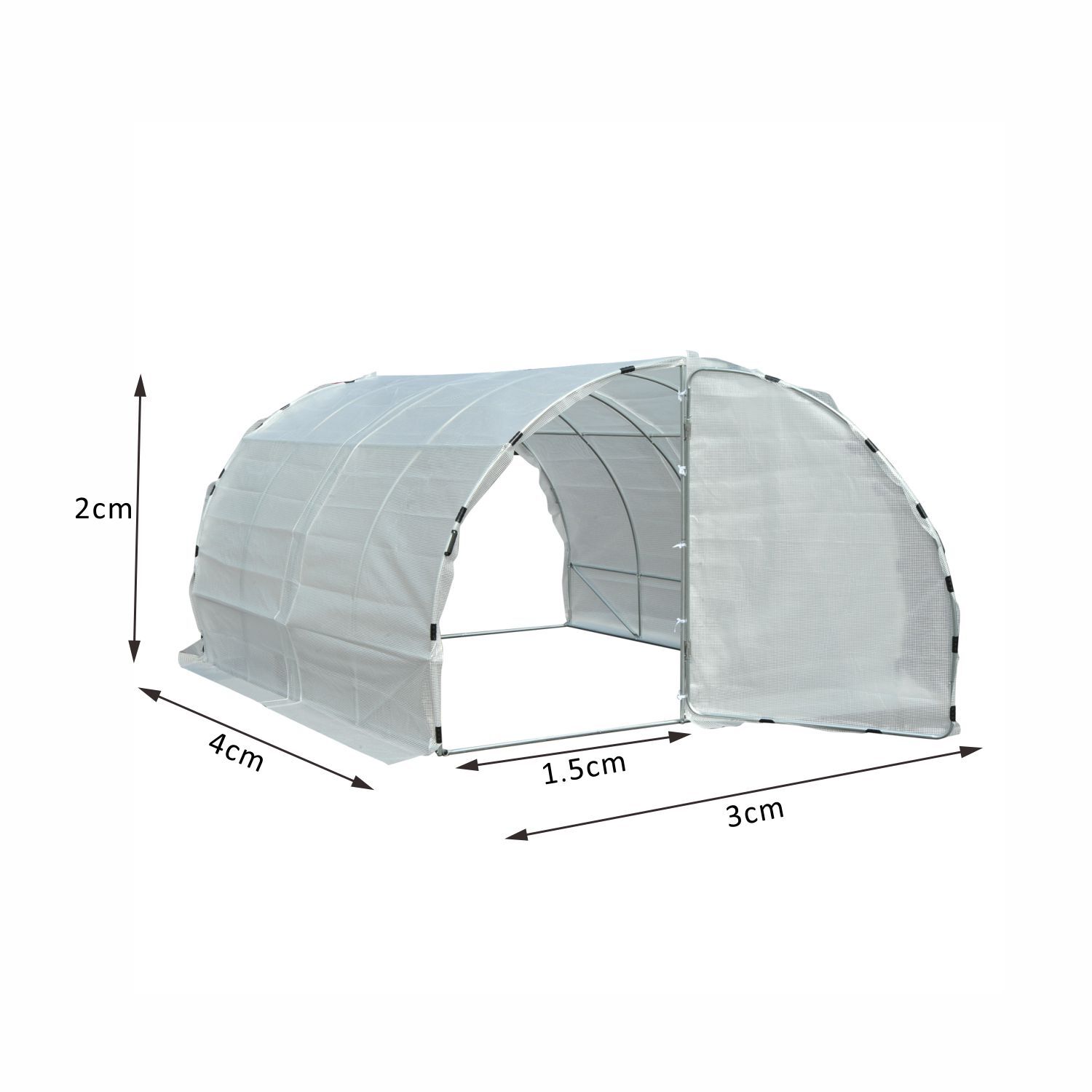 Serre de jardin tunnel surface sol 12 m² 4L x 3l x 2H m châssis tubulaire renforcé 25 mm double porte avec poignées blanc