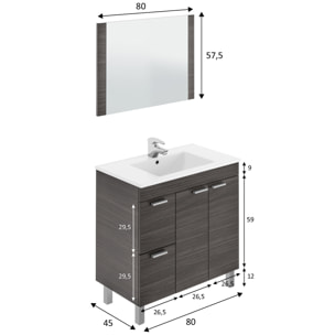 Mueble baño adam 2p2c 80cm gris ceniza con espejo, sin lavabo