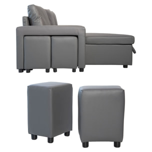 Canapé d'angle convertible TONY 3 places gris