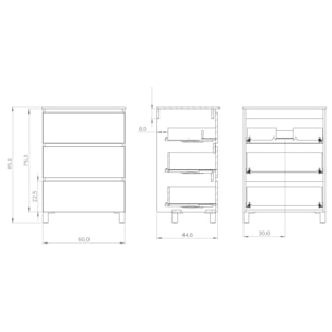 Conjunto de baño Wink | 60 cm Verde Musgo | Tres cajones | Lavabo encastrado | No incluye espejo | Mueble montado | Alday