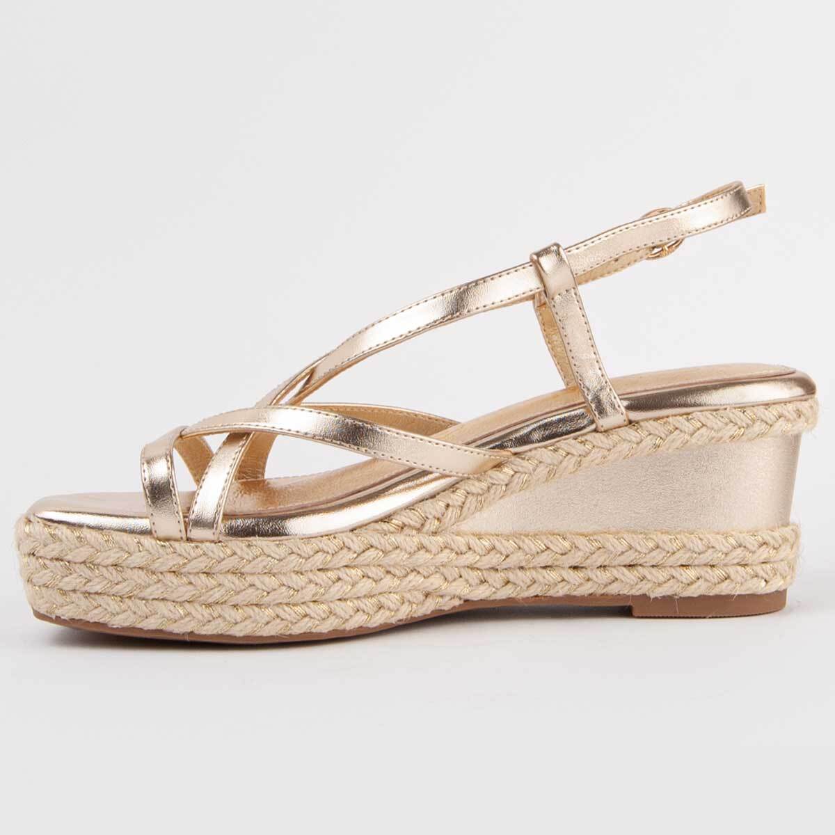 Sandalia De Cuña - Dorado - Altura: 7 Cm