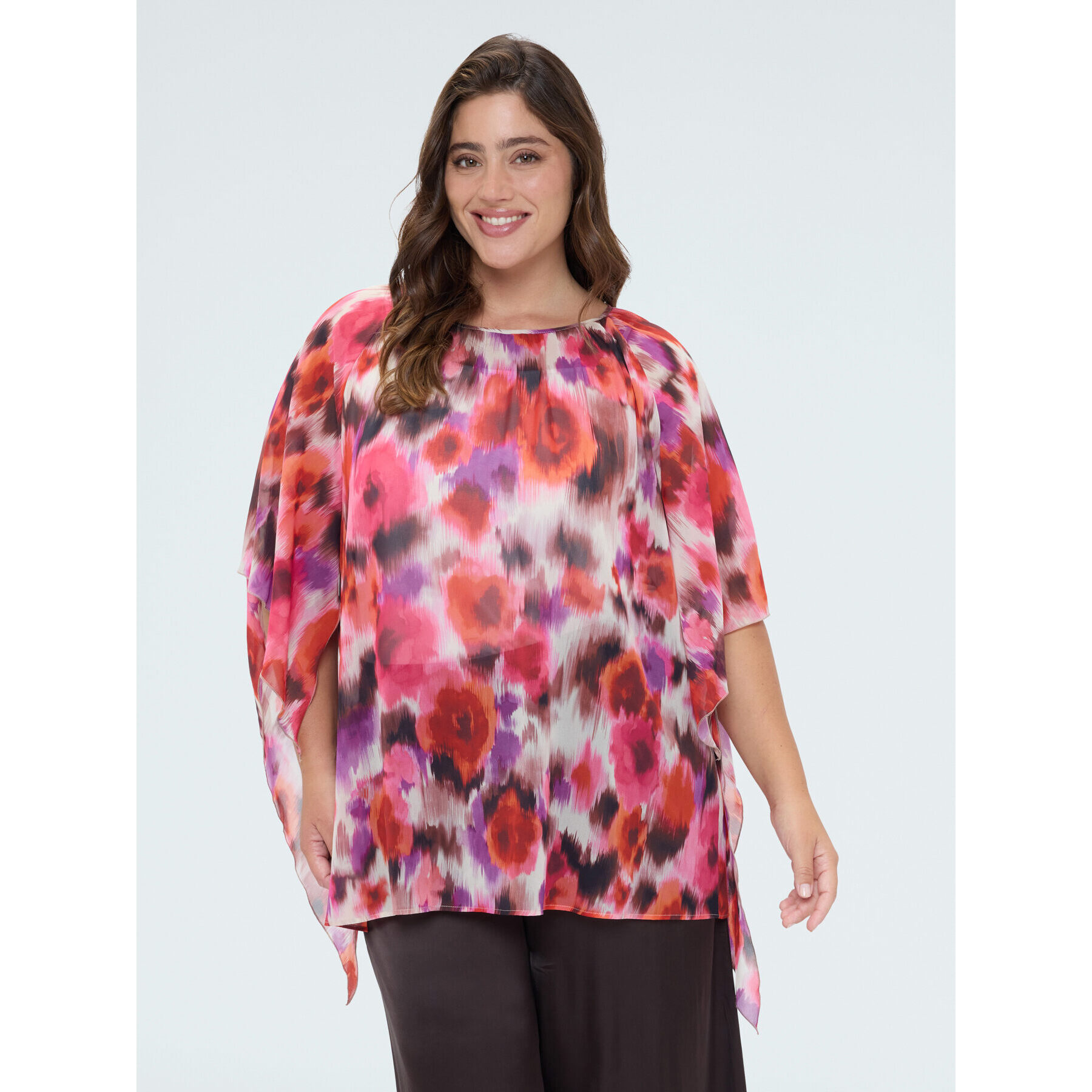 Fiorella Rubino - Tunica in georgette con stampa acquerello - Fucsia