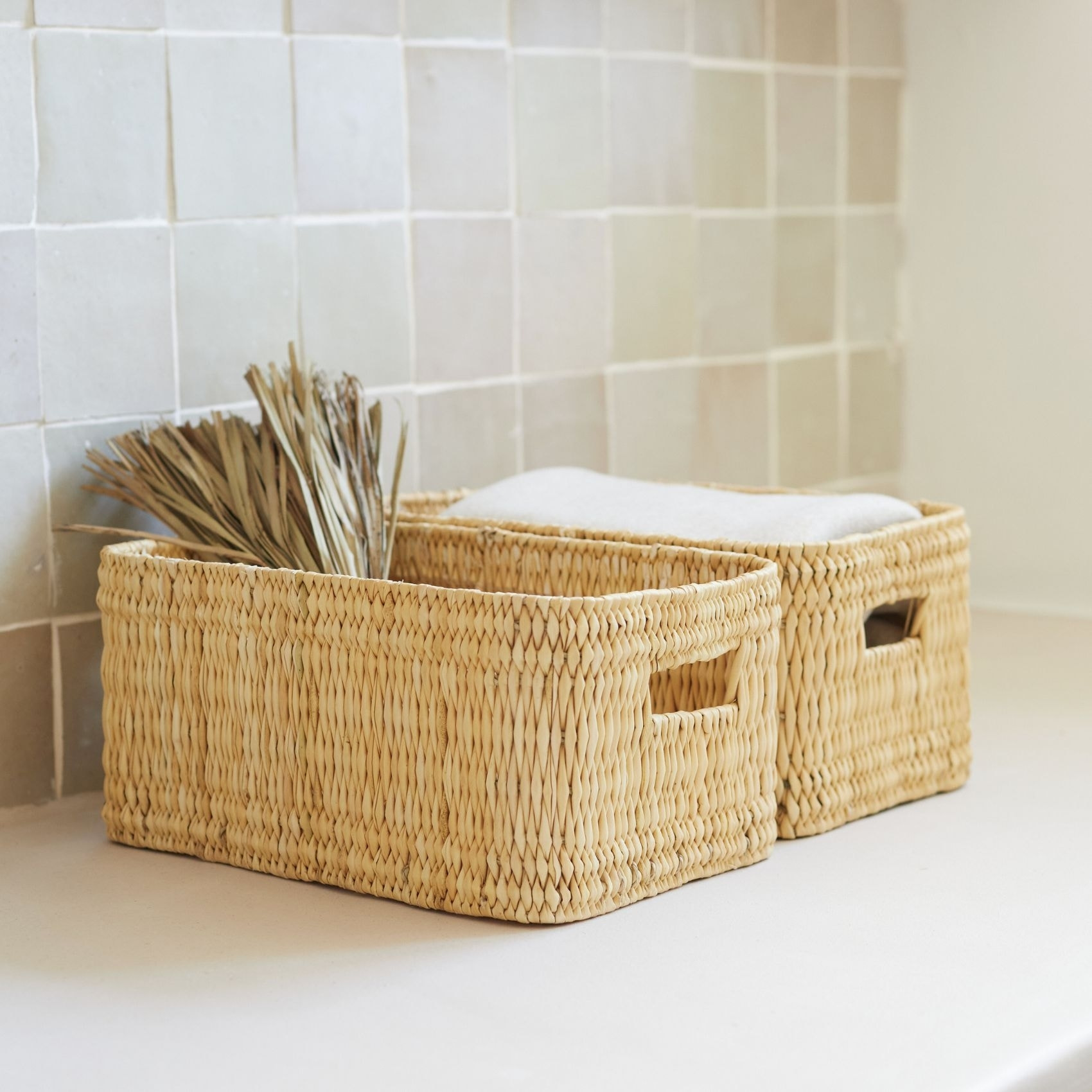 Panier de rangement rectangle Hassira - Naturel
