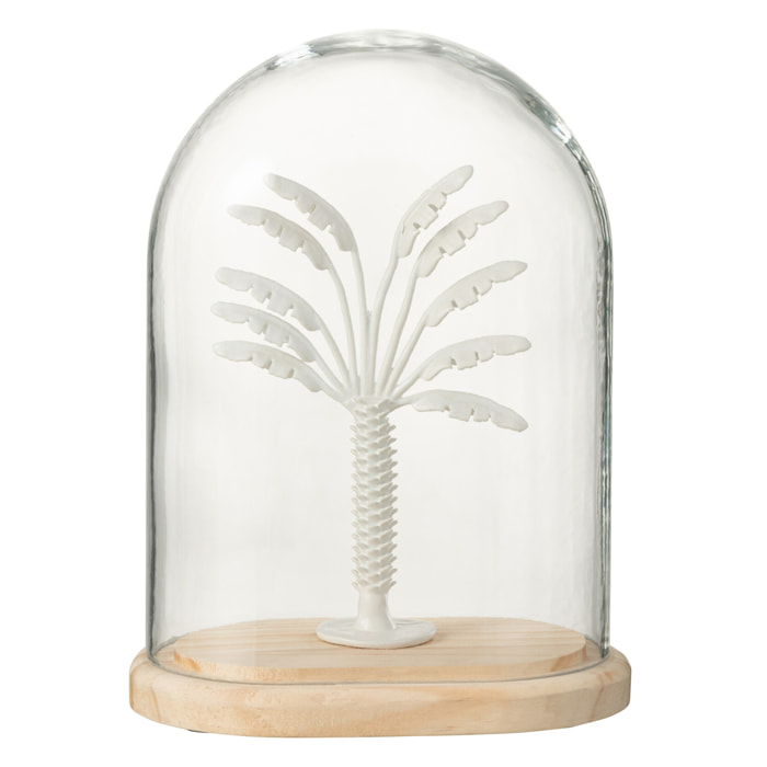 J-Line Cloche décorative Palmier - verre/métal - blanc/naturel - small