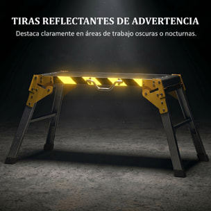 Banco de Trabajo Plegable de Aluminio, Mesa de Taller con Asa, Antideslizante, Tiras Reflectantes, Carga 150 kg, 110x32x50 cm, Negro