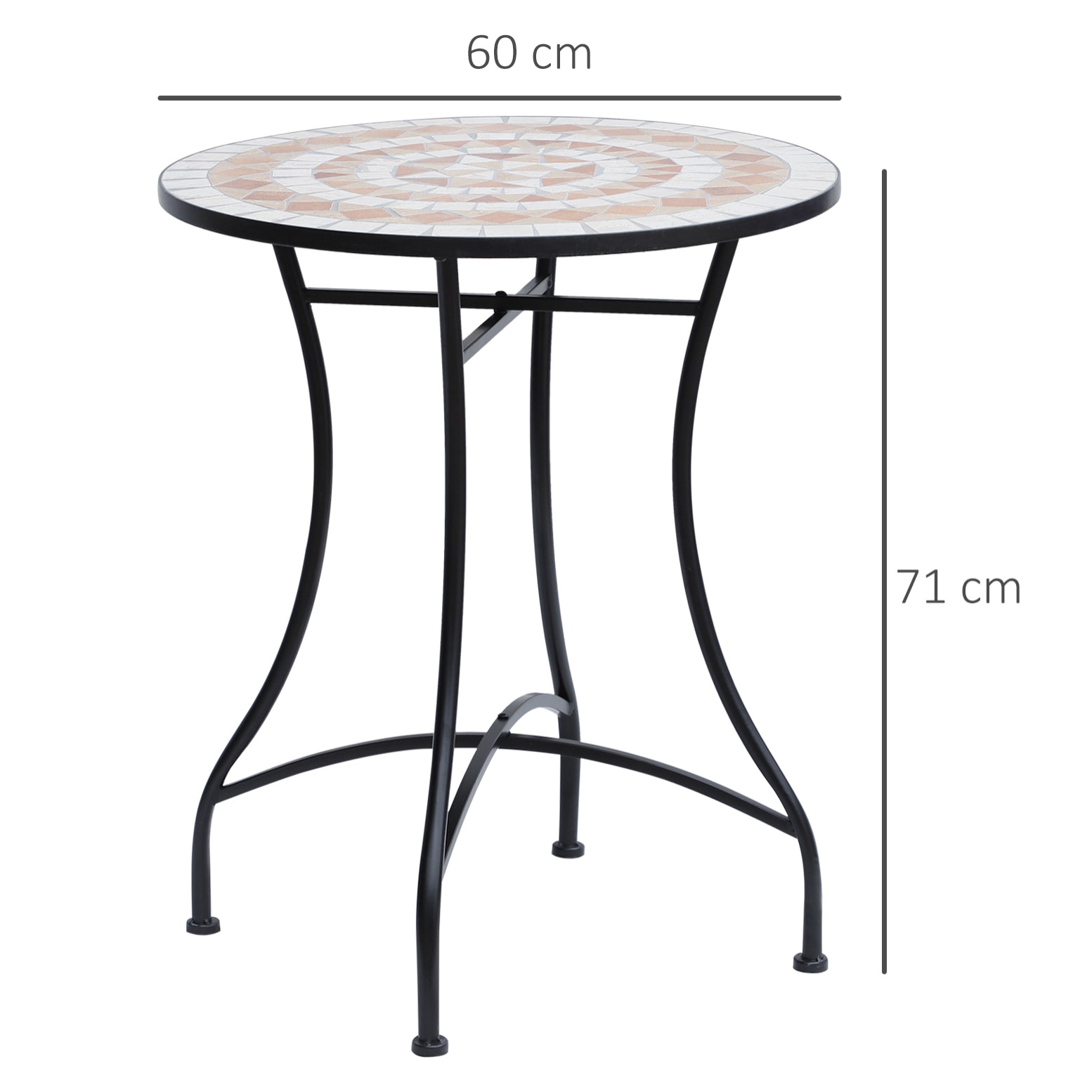 Mesa de Jardín Mesa Mosaico Cerámica y Redonda Mesita de Café Terraza 60x71cm