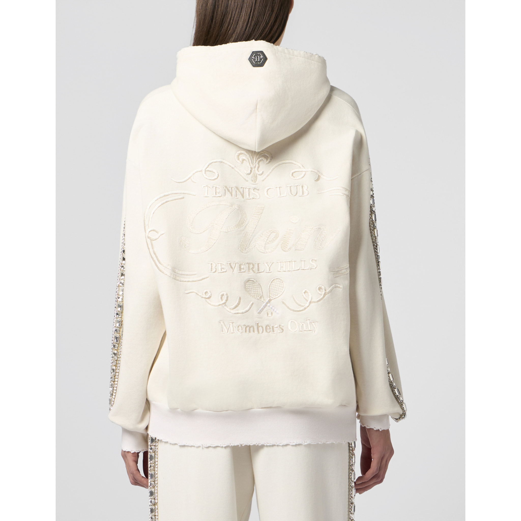 PHILIPP PLEIN Washed Zip Hoodie Tennis Club Crystals