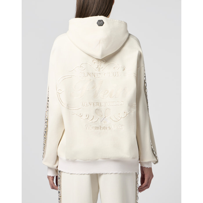 PHILIPP PLEIN Washed Zip Hoodie Tennis Club Crystals