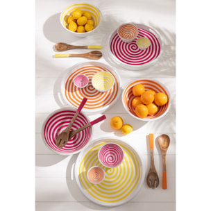 J-Line Bol Spirale Bois De Manguier Rose/Orange/Jaune Large Assortiment De 3