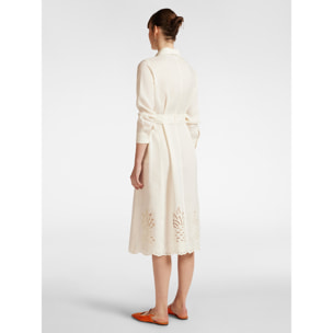 Elena Mirò - Vestido de lino con bordado en el bajo - Blanco