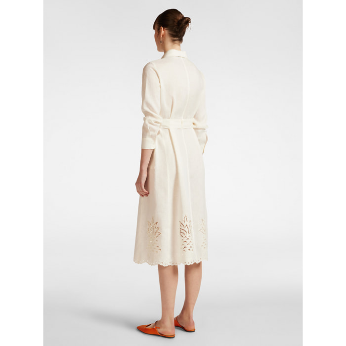 Elena Mirò - Vestido de lino con bordado en el bajo - Blanco