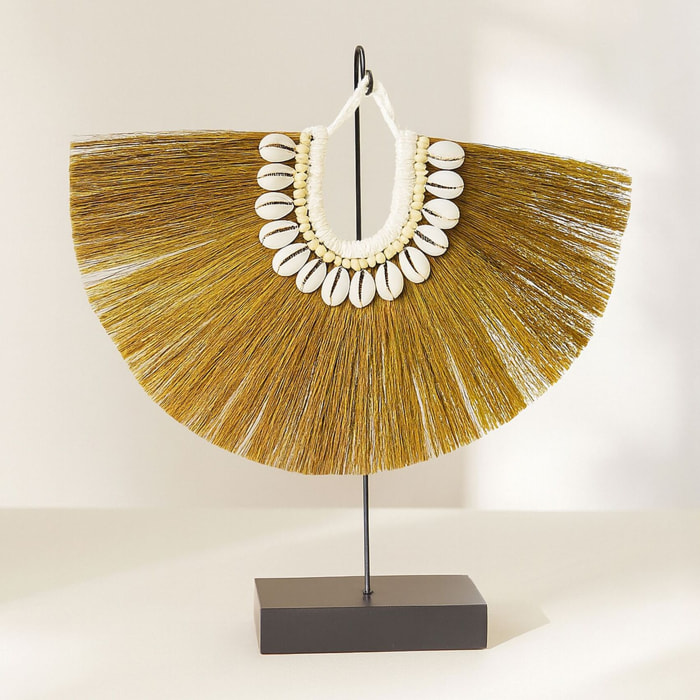 Collier en fibres végétales et coquillages sur socle en métal  KIM