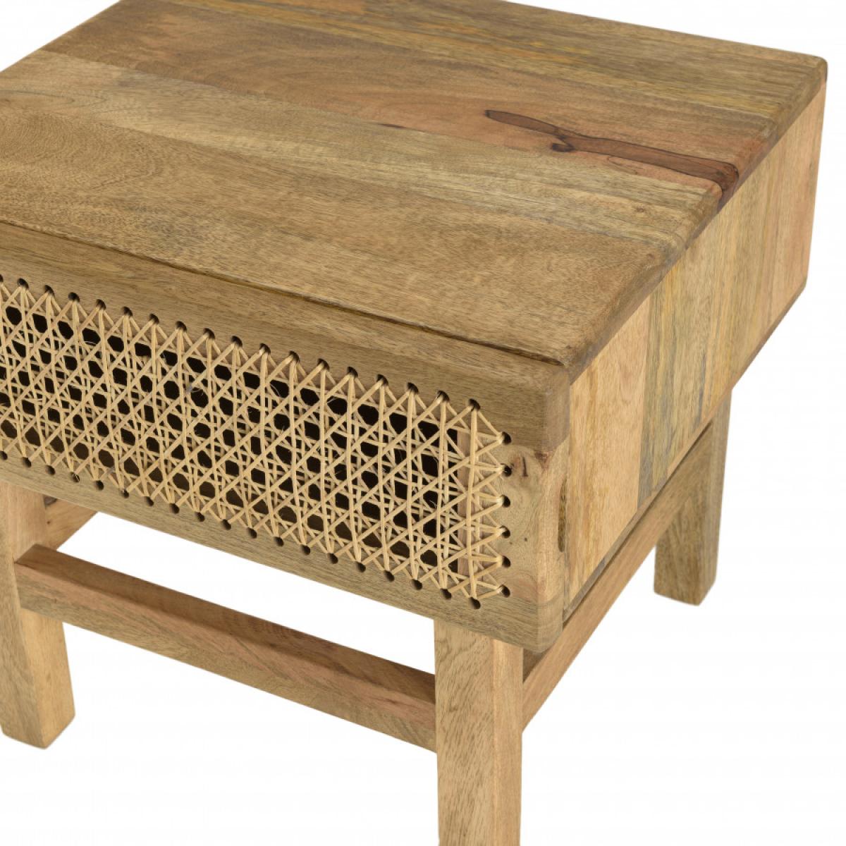 ISA - Chevet marron 1 tiroir bois de manguier et cannage couleur naturelle