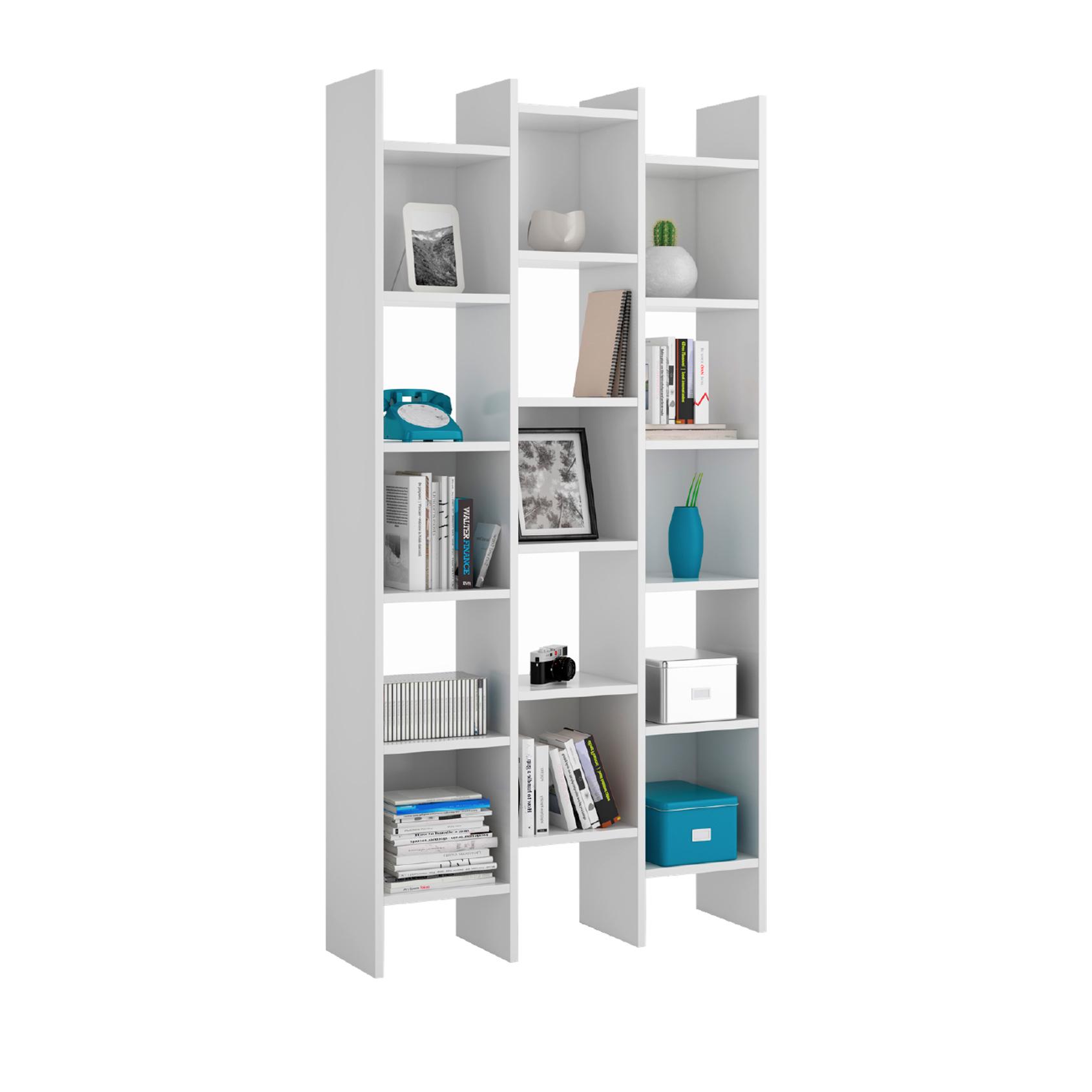 Libreria Rockford, Mobile portalibri con 18 ripiani, Scaffale con scomparti quadrati, Scaffale moderno da ufficio, cm 96x29h192, Bianco