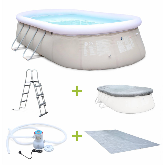 Kit piscine géante complet - Onyx grise - autoportante ovale 5.4x3m avec pompe de filtration. bâche de protection. tapis de sol et échelle. piscine hors sol autostable.