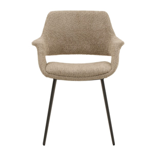 Set di 4 sedie EMBAJADORES in tessuto beige effetto bouclé e gambe in metallo nero, con braccioli