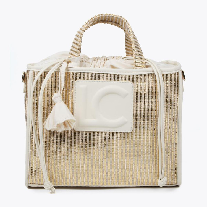 Borsa a cesta piccola effetto rafia metallizzata