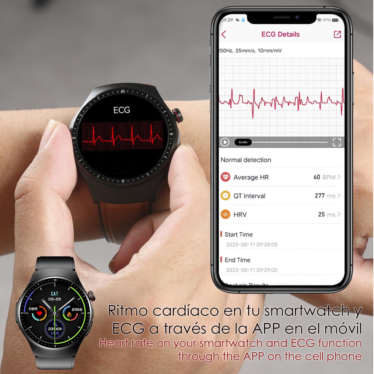 DAM Smartwatch TK25. ECG , glucosa en sangre, ácido úrico y lípidos, IMC grasa corporal, temperatura, O2 y tensión. 5,4x1,2x4,7 Cm. Color: Azul Oscuro