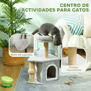 Árbol Rascador para Gatos Altura 66 cm Árbol para Gatos Torre para Gatos con Cama Cueva Plataforma Bola Colgante y Poste de Yute Gris Claro