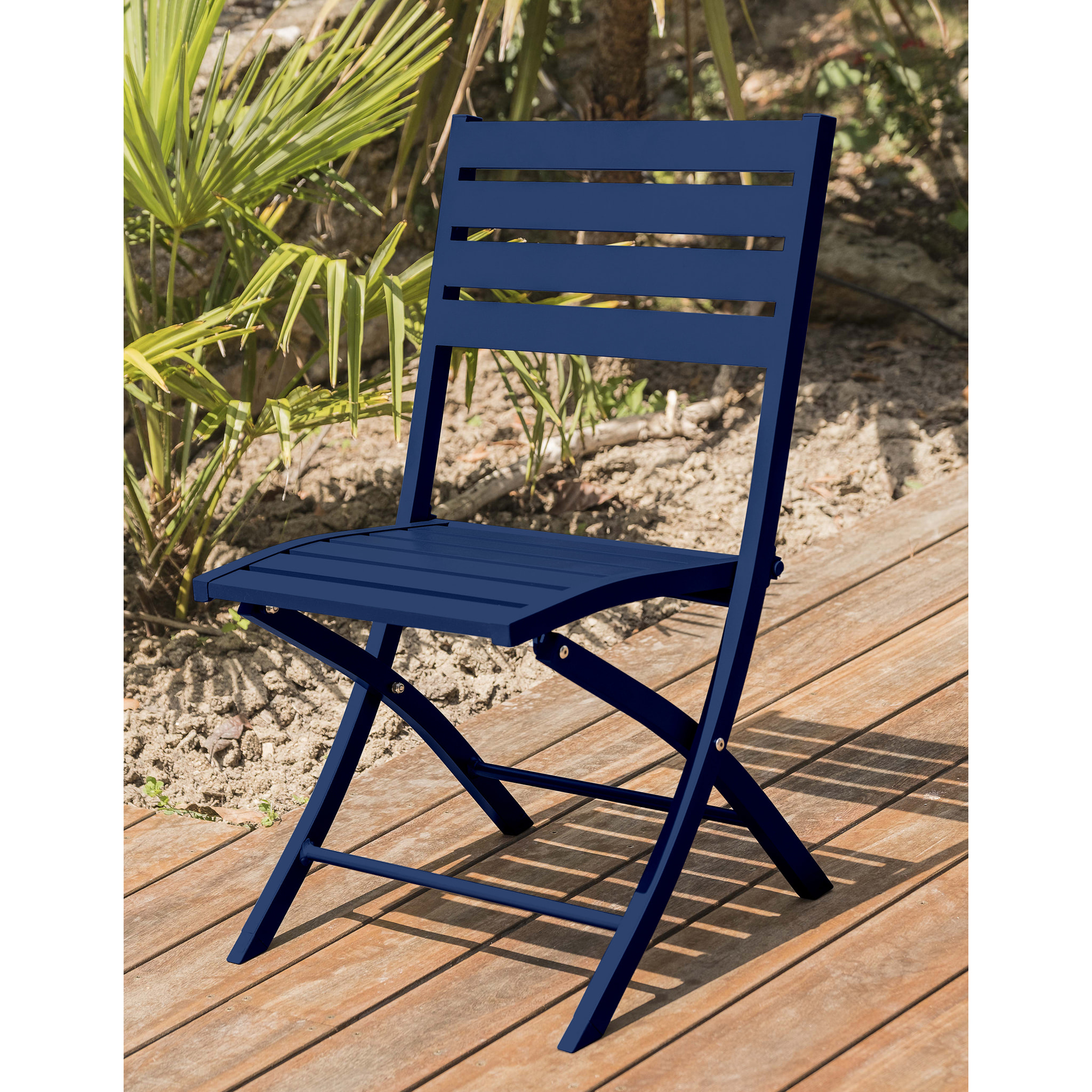 MARIUS - Lot de 2 chaises de jardin en aluminium bleu marine