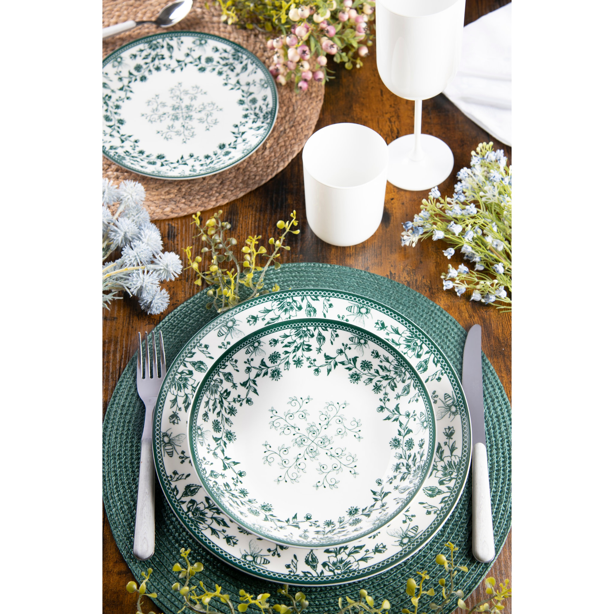 Service 18 Assiettes Excelsa – Giardino Segreto, Porcelaine Verte