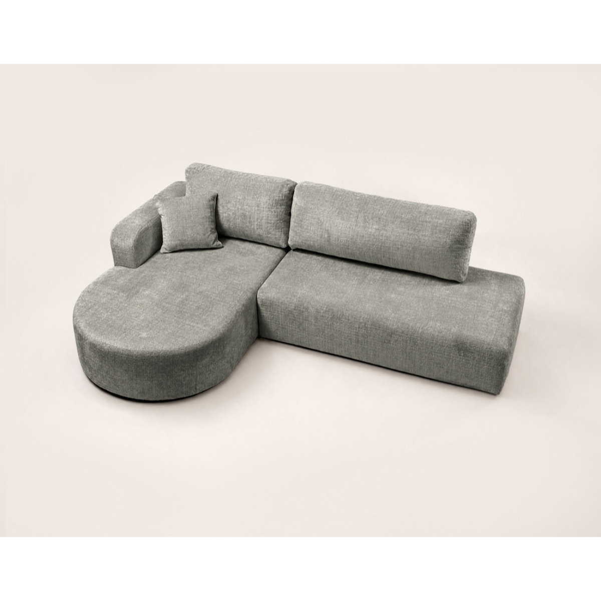 Miro - Canapé d'angle gauche 4 places convertible avec coffre en velours texturé - Gris