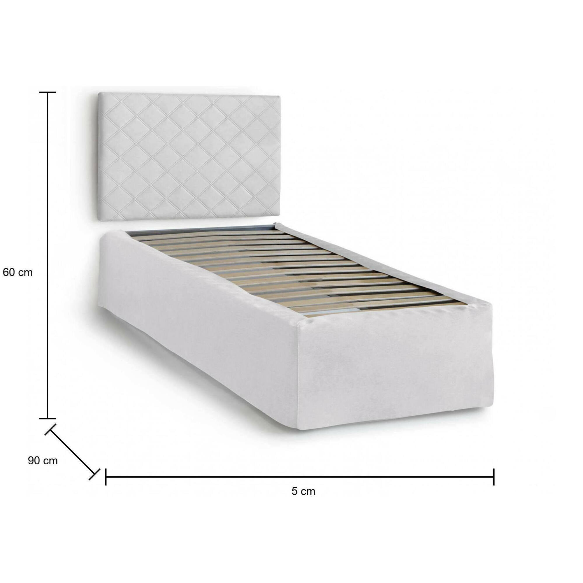Letto singolo Accu, Set testata in ecopelle con rete ortopedica e mantovana, 100% Made in Italy, adatta a letto Singolo, per materasso da Cm 80x190, Bianco