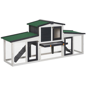 Conejera de Madera Jaula para Conejos con Techo Abatible Escalera y Bandeja Extraíble Conejera para Exterior 197x49x86 cm Gris