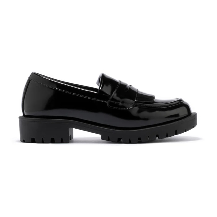 Girl's Black Straps Loafers B&W