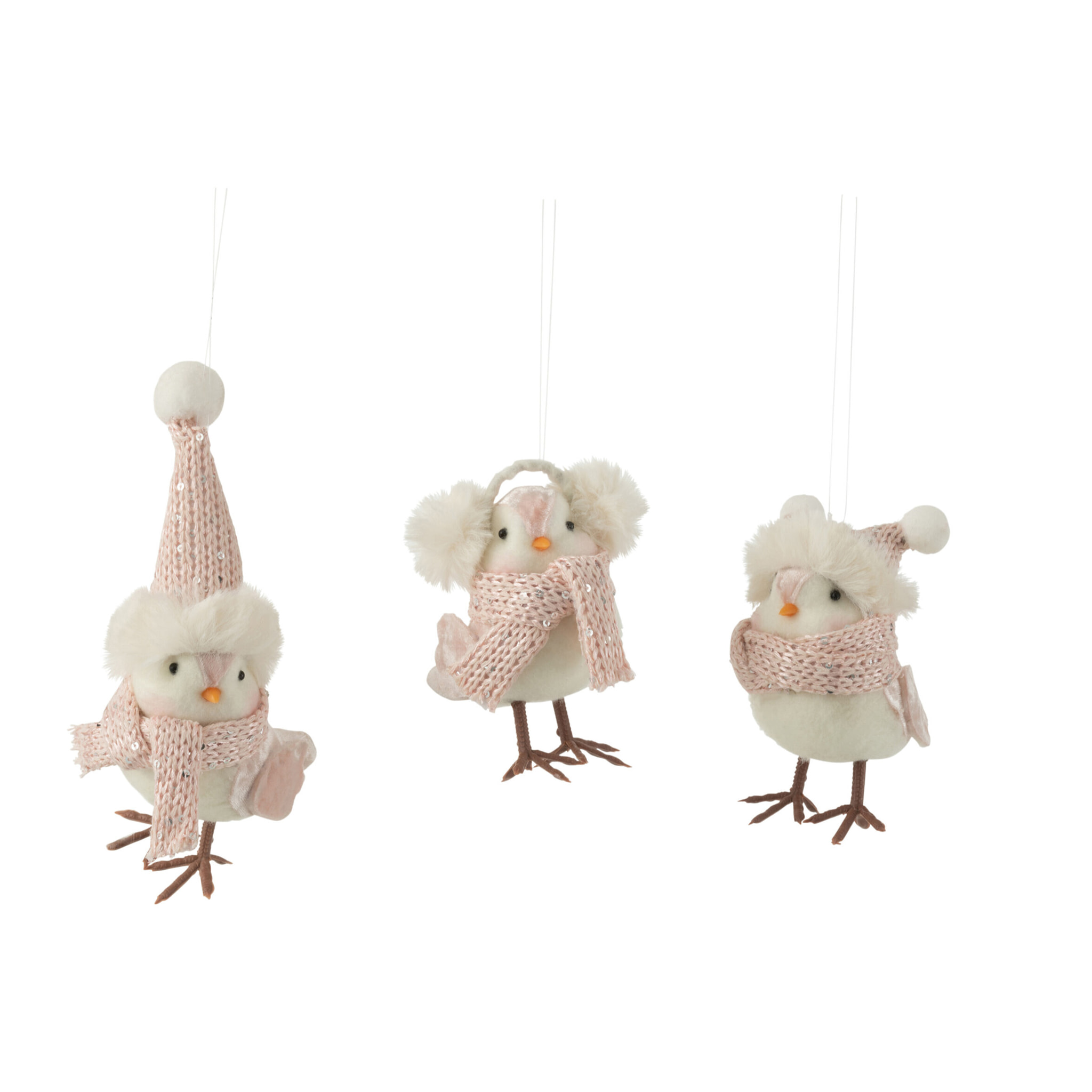 J-Line suspension de Noël Oiseaux - textile - blanc/rose clair - 3 pcs