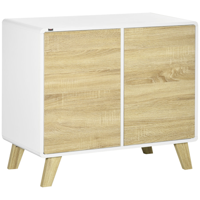 Buffet rangement design scandinave 2 portes avec étagère MDF panneaux blanc aspect chêne clair