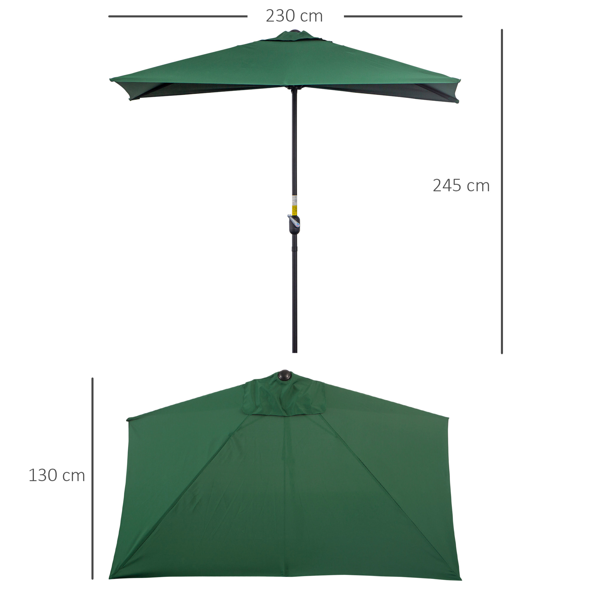 Sombrilla Rectangular 230x130x245 cm Parasol para Pared Media Sombrilla con Manivela Protección UV 30+ Impermeable Sombrilla para Balcón Terraza Jardín Verde