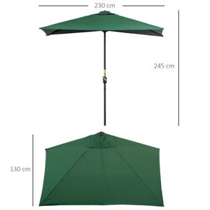 Sombrilla Rectangular 230x130x245 cm Parasol para Pared Media Sombrilla con Manivela Protección UV 30+ Impermeable Sombrilla para Balcón Terraza Jardín Verde