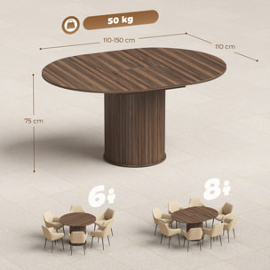 Table ronde extensible table de salon design bois 6-8 personnes dia. 110-150 x 75 cm effet bois noyer