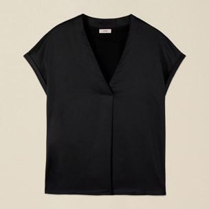 Oltre - T-shirt bimaterica scollo a V - Nero