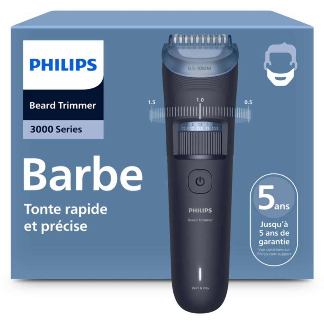 Tondeuse barbe PHILIPS BT3665/15 Series 3000, 40 hauteurs de coupe, précision 0,5 mm, autonomie 80 mn