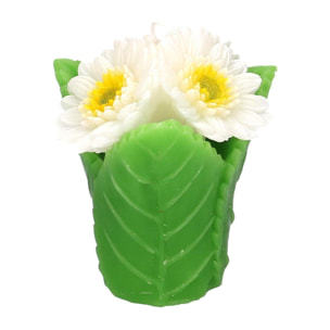 Candela a forma di margherita bianca con vaso cmø10,5h12,5