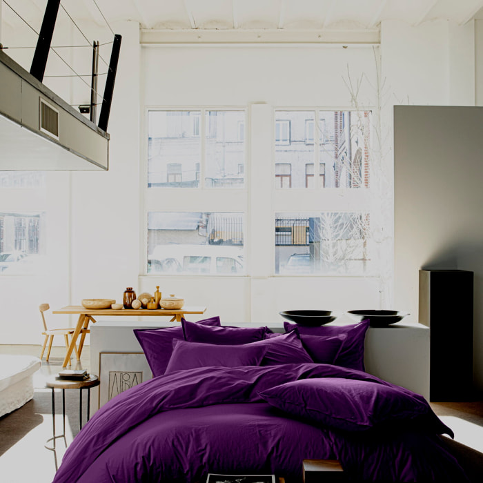 Housse de couette 100% lin lavé prune