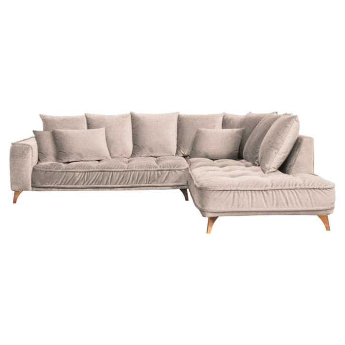 Canapé Velours Angle Droit Beige Altamo - 4 Places