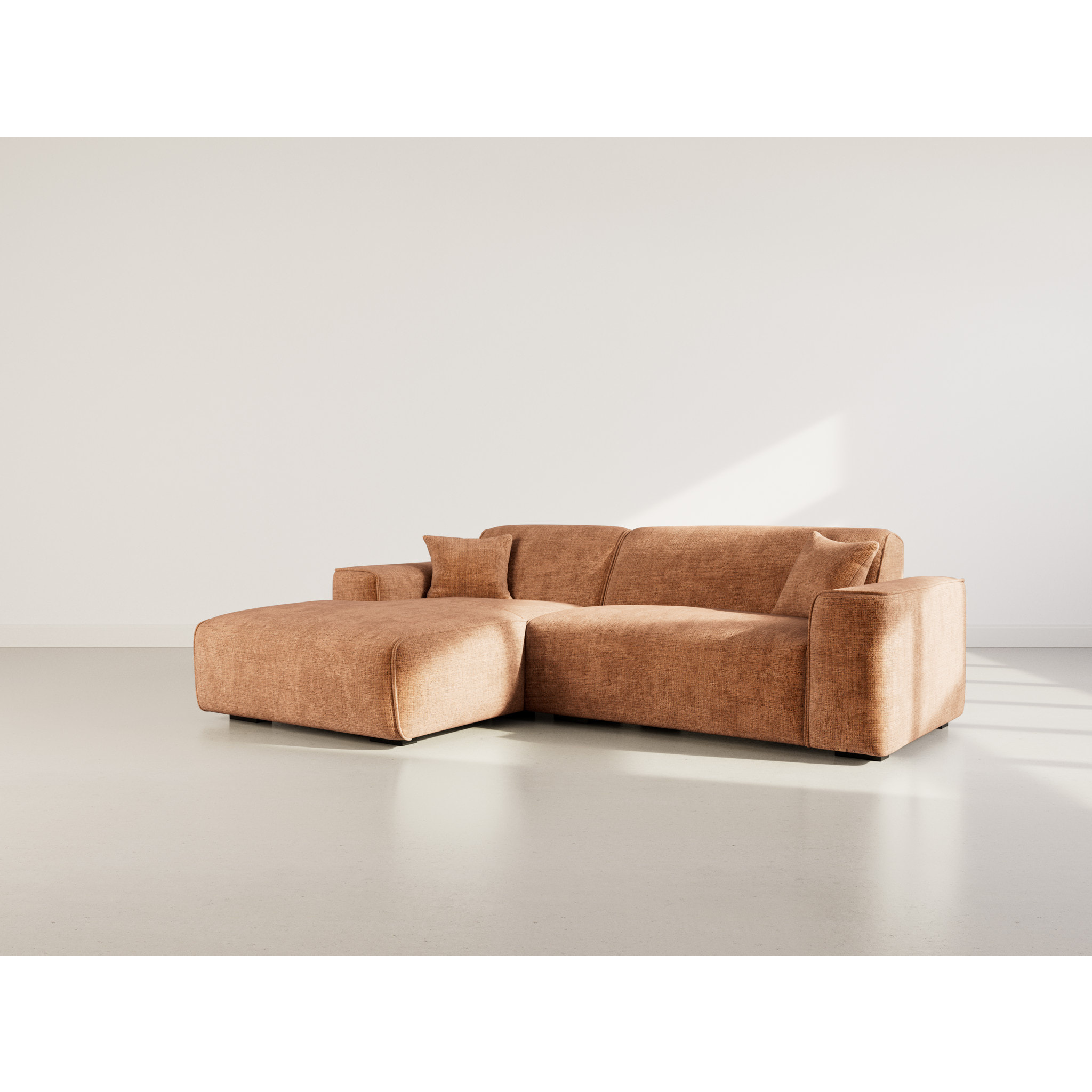 Lison - Canapé d'angle gauche 4 places en velours texturé - Terracotta