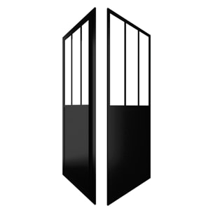 Porte de douche pivotante + paroi retour atelier - 90x200cm PROFILE NOIR MAT - verre 5mm