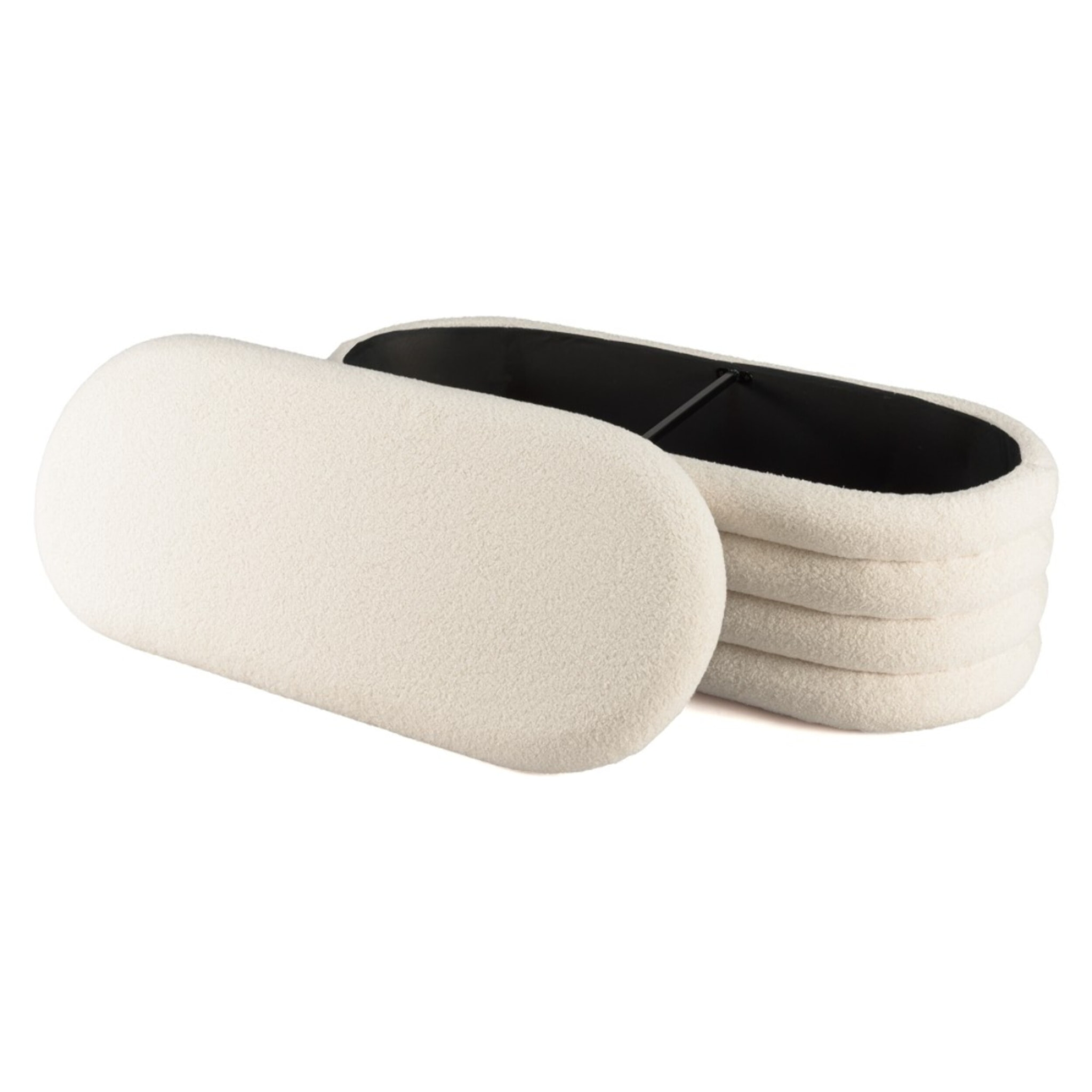 LEOPOLD - Banquette en tissu bouclette écru avec rangement