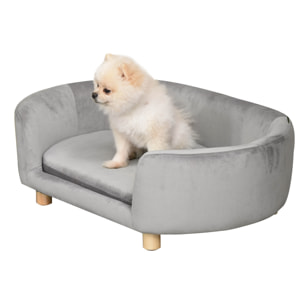 Sofá para Perros Pequeños, Cama para Perros Elevada con Patas de Madera, Cojín Desmontable y Funda Lavable, Carga 10 kg, 86x55x33 cm, Gris Claro