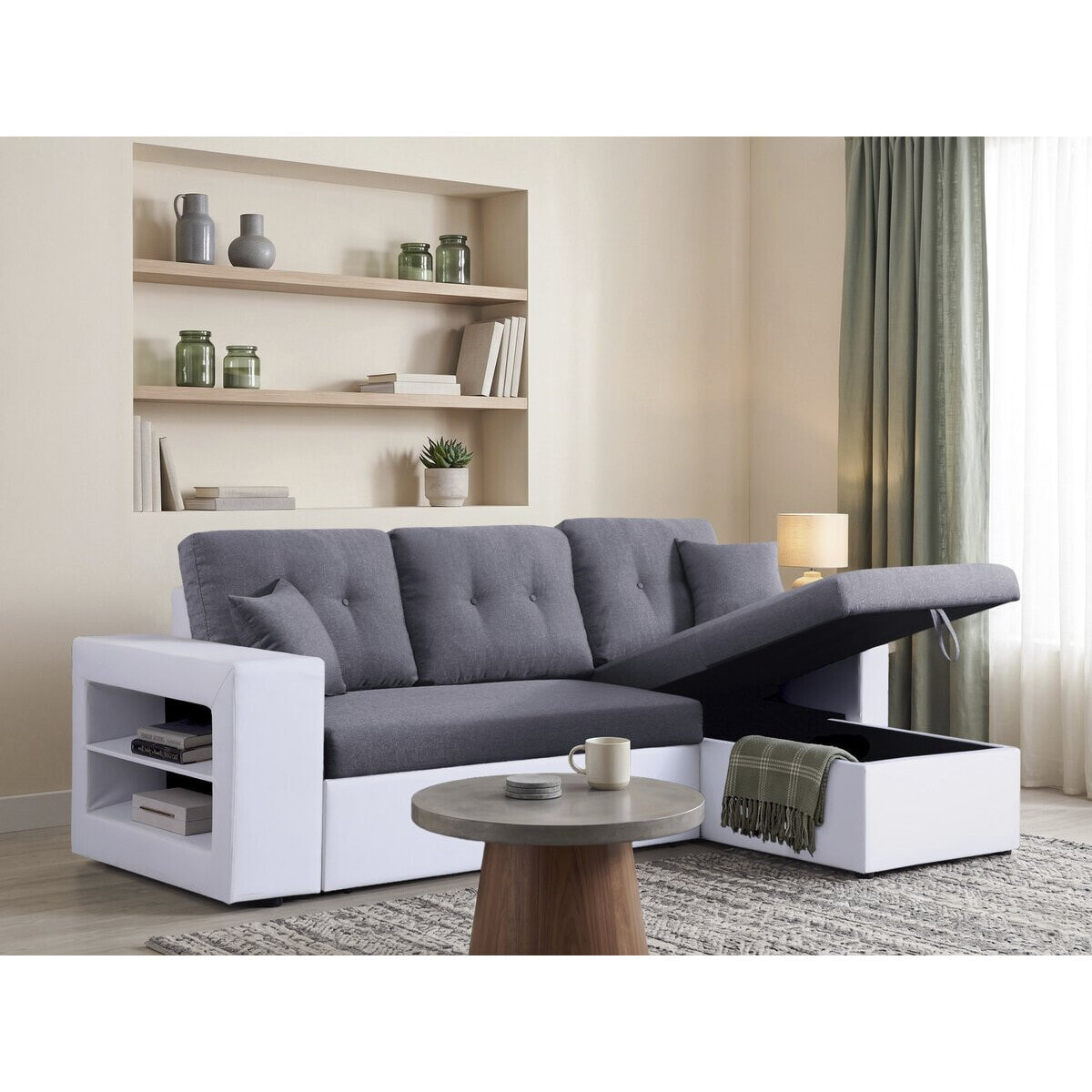 Canapé d'angle convertible/réversible "Axel" - 3 places - Blanc/Gris